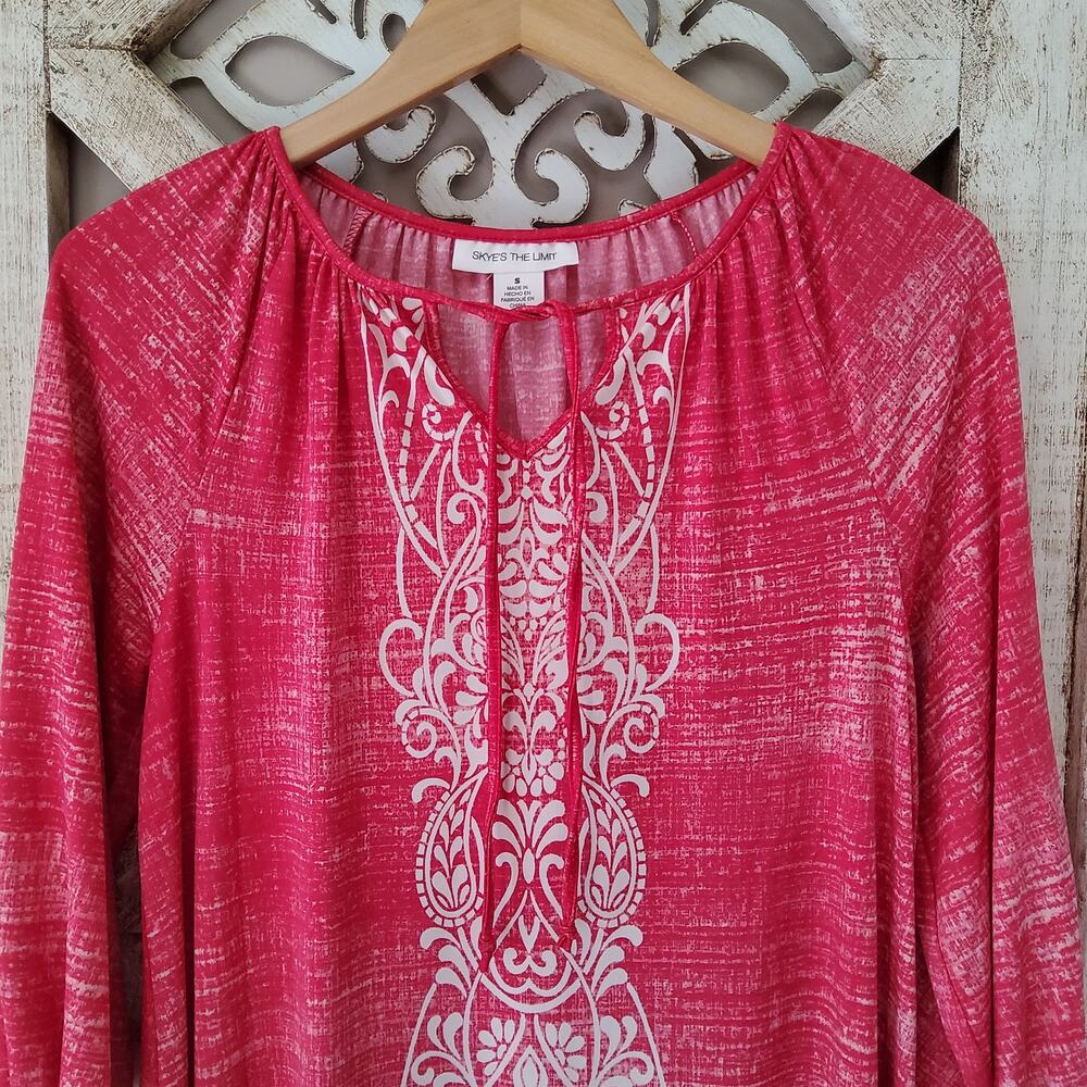 Skye's The Limit Women's 3/4 Sleeve Tie Front Shift Midi Dress in Raspberry - Picture 5 of 8